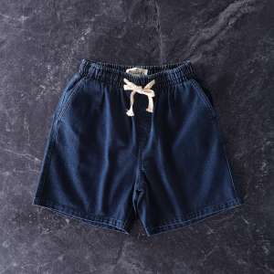 Heavyweight Washed Mens Summer Japanese Retro Elastic Waist Loose Linen Denim Shorts Casual Loose Fit Sport Youth Style