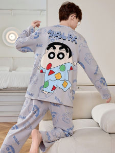Pure Cotton Sleepwear Long Sleeve Thin Cartoon Large Size Youth Boys School Students Home Comfortable Pajamas Set for Men