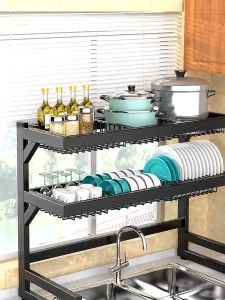 Rak Pinggan Stainless Steel Sink Dish Rack 2 Layers Dish Kitchen Storage Shelf Sink Durable Sturdy  Sinki Kitchen Organizer Rack/O1