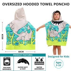 60*60cm Large Shark & Rainbow Unicorn Pattern Cartoon Children Wearable Hoodie Bath Towels Swimming Kids Cloak Beach Pool Towel