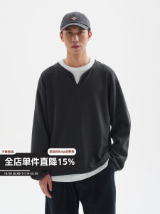 Buttbill Mens Anti-bacterial V-neck Long Sleeve T-shirt Casual Loose Fit Youth Trend Autumn Wear Single-piece Design