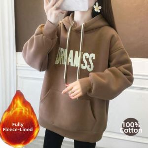 Designed Hooded Long Sleeve Mid-length Fleece Sweatshirt
