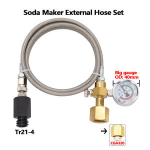 Soda External Co2 Tank W/ Steel Braid Hose Kit for Sodastream Machine Fizzy Sparkling Water Drink MakerW21.8-14 CGA320 Connecto