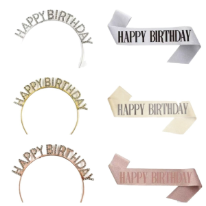 New Birthday Headband Glitter Gold Rain Silk Happy Birthday Party Decoration Hat