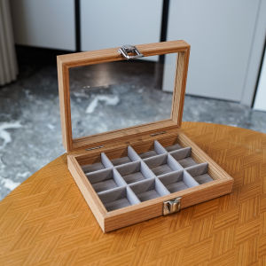 กล่องเก็บเครื่องประดับขนาดเล็ก ลายไม้ดอกพีช 12 ช่อง แหวน เครื่องประดับ กล่องแสดงสินค้าขายได้ กล่องเก็บของสไตล์ย้อนยุค สไตล์สวีเดน