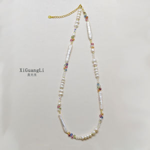 Natural Baroque Aurora Pearl Necklace Colorful Dream Durable Silver Lockbone Chain Womens Neck Chain Irregular Design Original Style