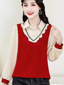 Fashionable Korean Style Patchwork Shirt Womens Base Layer Top Slimming Trendy Spring Summer Pure Color Polo Collar Long Sleeve