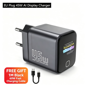 45W GaN Fast Charger PD Type-C Port Mobile Phone Adapter with AI Smart Screen Display for iPhone 17/16/15 Samsung Xiaomi Huawei