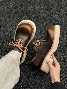 2025 New Autumn Large Head Derby Shoes Mens Womens High Sensation Lift Head Thick Bottom Heightening Leather Shoes British Style Work Shoes