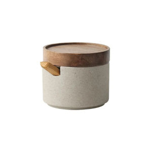 JUSTINLAU Japanese Style Seasoning Jars Ceramic Spice Container with Bamboo Lid Spoon for Salt Sugar Oil Kitchen Storage