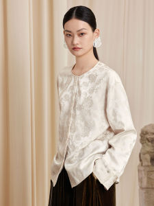 New Chinese Style Long Sleeve round Neck Womens Shirt Floral Embroidery Loose Top Retro National Trend Spring Autumn Wear