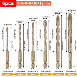 JUSTINLAU Hex Masonry Drill Bits 1/4 Shank Titanium Steel Metal Cross Drill For Glass Ceramic Concrete Brick Hard Drill Bit Tool