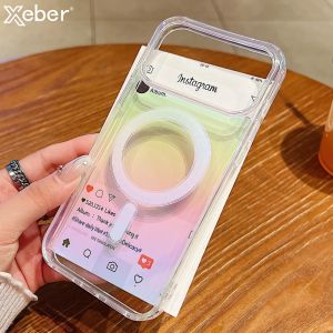Luxury Gradientเลเซอร์Clearแม่เหล็กสําหรับiPhone 16 Pro 15 17 11 12 13 Mini 14 XR XSสูงสุด 7 8 Plus SEสําหรับMagsafeปกแข็ง