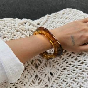 Ingemark 3 Styles Ethnic Brown Resin Acrylic Bangles for Women New Trend Vintage Irregular Geometric Wide Bracelet Charm Jewelry