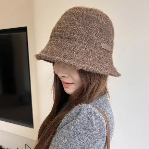 Retro Knitted Fisherman Hat Womens Autumn Winter Coffee Color Slimming Bucket Hat Large Head Circumference Warm Woolen Hat