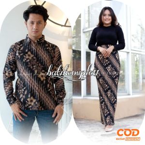 Rok Plisket Dan Baju Batik Couple Kemeja Lengan Pajang Set Couple Pasangan