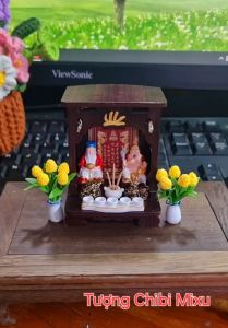 Mô hình bàn thờ Thần Tài Thổ Địa siêu mini (tượng Thần Tài Thổ Địa size 3.5cm)