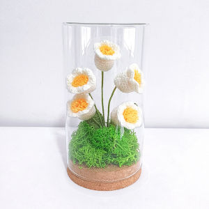 Hand Knitted Sunflower Faux Flower Glass Lampshade Night Light Desktop Decoration Yarn Flower Pot Potted Teachers Gift
