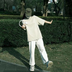 Heavyweight Pure Cotton Short Sleeve T-Shirt Loose Fit round Neck Five-Quarter Sleeve Classic Solid Color Summer Casual Top