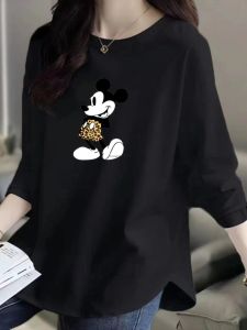 Áo Thun Cotton Dài Tay Màu Trắng Cổ Tròn Dài Vừa Phải Cho Nữ Mùa Thu Đông Thoải Mái in Họa Tiết Áo Nỉ Rộng Rãi