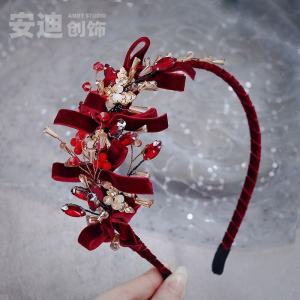 Red Wine Color Butterfly Knot Elegant High-End Hairband Handmade Women Luxury Hair Clip Drinking Ceremony Bride Headwear Retro Style