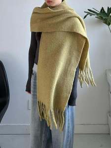 Soft Wool Blend Designer Scarf Shawl Mustard Warm Yellow Thermal Tassel Neck Warmer for Men And Women in Winter Season