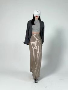 La Chapelle | Champagne Color Satin Fish Tail Skirt High Waist Drape A-line Conceal Hip Body-hugging Half Skirt