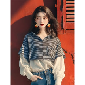 Outlet Store Clearance Brand Design Loose Fit Two-Piece Plaid Hoodie Womens Autumn Korean Style Long Sleeve Cotton Jacket