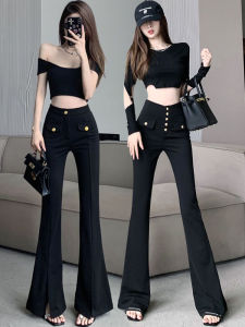 Split Micro-Pull Suit Pants for Women Spring Summer Slim-Fit Slim Looking Fancy Bell-Bottom Pants 170 Long Casual Mopping Pants Tide