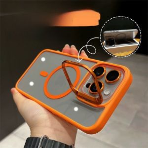 Metal Stand Phone Case Magnetic Absorption Full Cover Protection for  15 13Promax 12 New Model 16 Anti-Fall Soft Shell Magsafe Resistant to Dirt