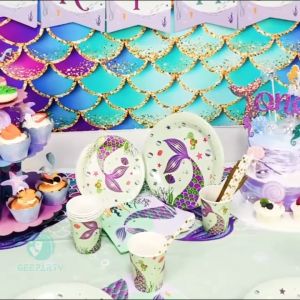 Mermaid Theme Disposable Tableware Paper Cup Plates Tablecloth For Under The Sea Birthday Party Decorations