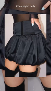 Chân váy bí phồng ngắn - chất khaki satin - có lót quần - Váy bí ngô màu trơn