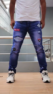Celana Biker Jeans Pria Panjang Bawahan Cowok Emblem Ripped Washing Terlaris
