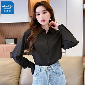 True Weave Womens Long Sleeve Shirt Spring New Style White Versatile Commute Collar Micro Elastic Korean Version Polyester Blend