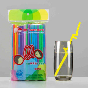 Disposable Double Bendable Plastic Straws Artistic Transparent Dual Head Flexible Food Grade for Children Party Supplies