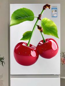 Modern Minimalist Cherry Fruit Pattern Fridge Door Decal Waterproof Sun Protection PVC Wall Sticker for Double Door Quad Door Fridge