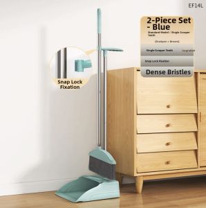 Broom And Dustpan Set Hair-Free Broom Sweeping Tool Kitchen Cleaning Gadget Plastic Material for Living Room