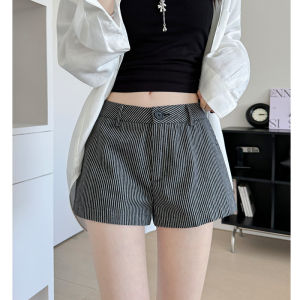 Low Waist Striped Suit Shorts Womens Summer New Slimming Wide Leg Hot Pants Casual Cotton Blend Nylon Teen Girls Fashion