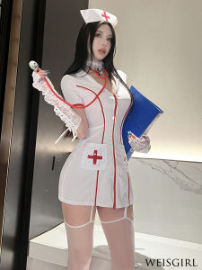 CIEHCHIE | ชุดนักเวชกรรมเซ็กซี่สีขาว นางฟ้าสุดเท่ ชุดพยาบาลเซ็กซี่ ชุดผู้หญิงทาสีสีน้ำเงิน ชุดนักเวชศาสตร์สุดเซ็กซี่