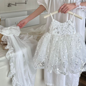 ชุดเดรสเด็กผู้หญิง ชุดเจ้าหญิงล็อเรตา แขนกุด คอวี สีพื้น ทรงเอ สำหรับเด็กผู้หญิง ฤดูร้อน 2024 ชุดราตรีสุดน่ารัก