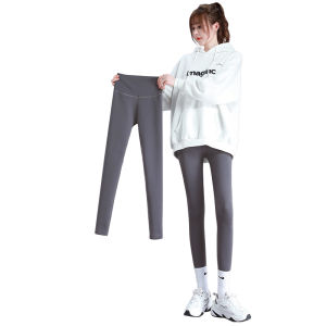 Gray Sharkskin Lined Yoga Pants Womens Outerwear Winter Warm Eighteen Nine-Foot High Waist Tummy Control Butt Lifting