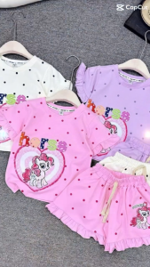 Bộ hè bé gái chấm bi in ngựa PONY size 8-18kg - Chất vải cotton mềm mịn thoáng mát thấm hút mồ hôi - Co giãn thoải mái cho bé vui chơi vận động - Bộ hè bé gái dễ thương