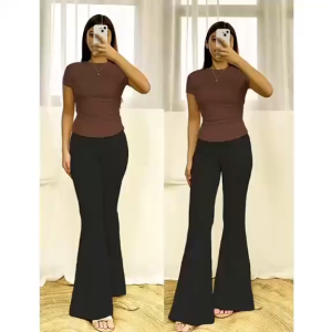 MYT - FLARE PANTS PAIR FULL LENGTH TOP - MIXED FABRIC - TRENDY FLARE COORDS FOR TEENS & PETITE ADULT
