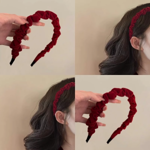 Young Adult Poetry ~ Retro Narrow Version Fall and Winter Womens Exquisite Sense Maillard New Arrival Ruched Stuffed Fabric Hair-Hoop Headband