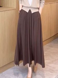 Elegant High Waist Drapey Chocolate Half Skirt Gentle Style Autumn New Arrival Womens Fashion plus Size Skirts Commute Lady