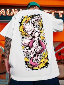 Bandai | Pokémon Animation Derivatives Mewtwo Printed Short Sleeve T-Shirt Mens and Womens 2025 Summer Fashion Casual Cotton Clothing