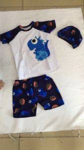 1-10Tahun Pakaian Renang Perlindungan UV Baju Renang Dengan Topi Balita Anak Celana Renan Laki-laki Umur