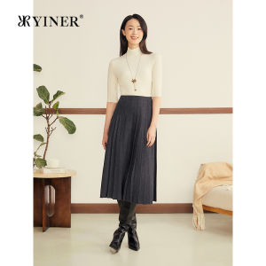 Wool Blend Knit High Waist Pleated Skirt