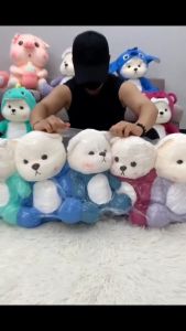 Gấu bông Lena đội mũ gấu dâu ngồi đáng yêu Gấu teddy trắng cosplay gấu dâu cute