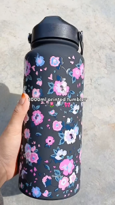 1000ML Water Bottle Double Vacuum Insulated Tumbler Ultra Large Matte Sport Bottle with free straw 304 stainless steel